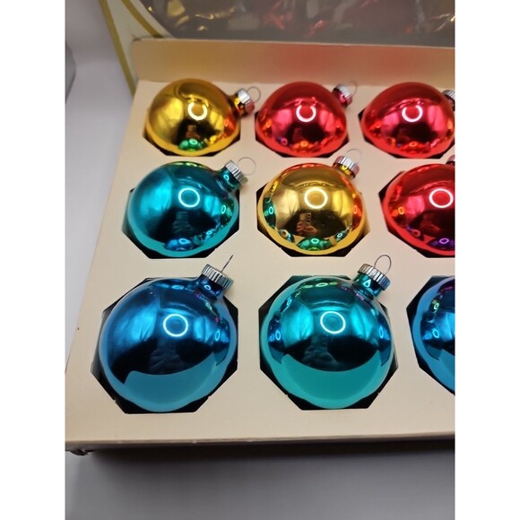 Shiny Brite Glass Ball Ornaments Original Box Vtg Lot Of 12 Solid Multi Color - Picture 12 of 16